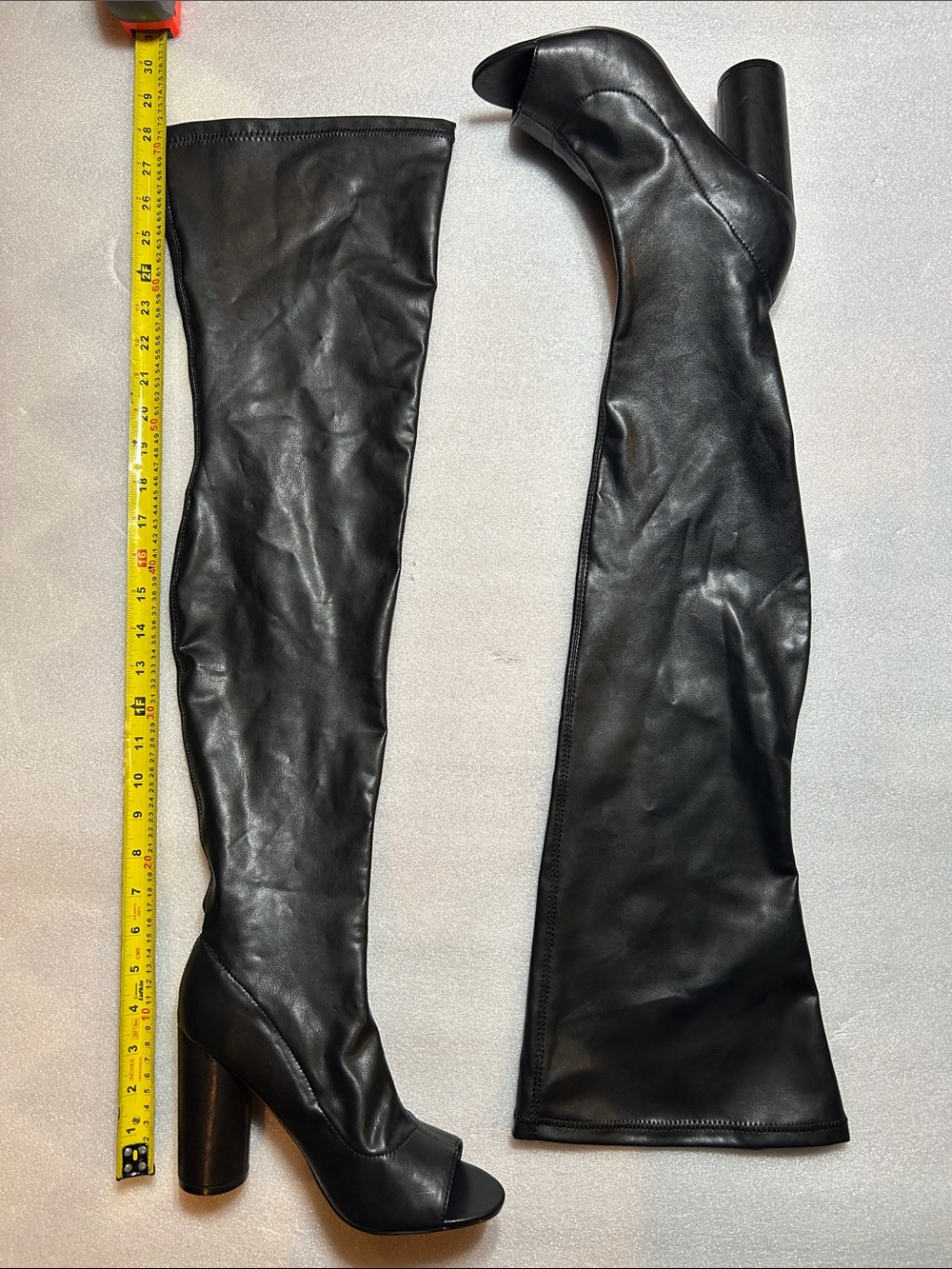 Steve Madden Black Over-the-Knee Peep-Toe Block Heel Boots “Urban” Sz8